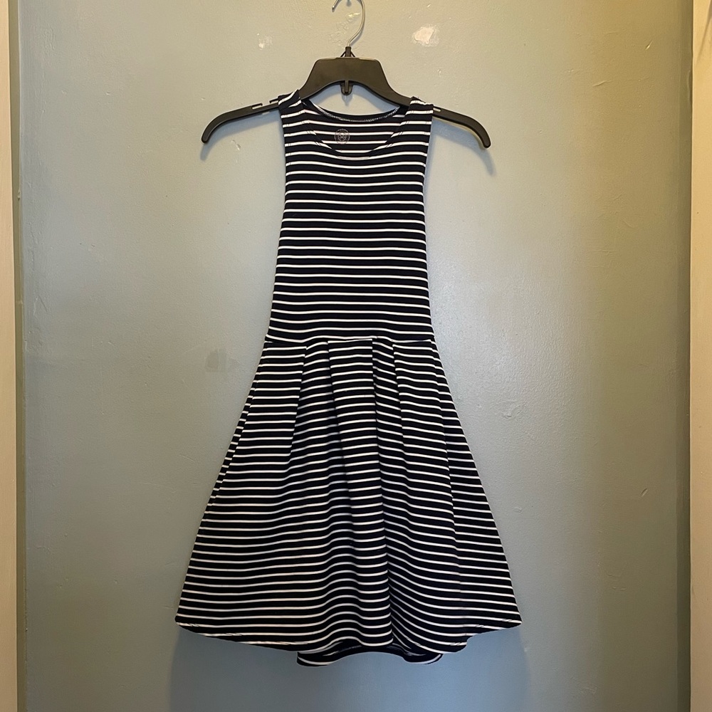 Navy and White Striped Skater Skirt Dress